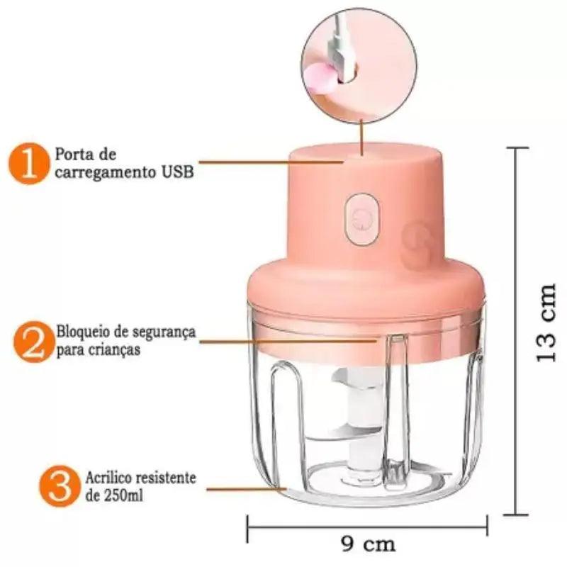 Mini Triturador Recarregável sem Fio 250ml - super shopping