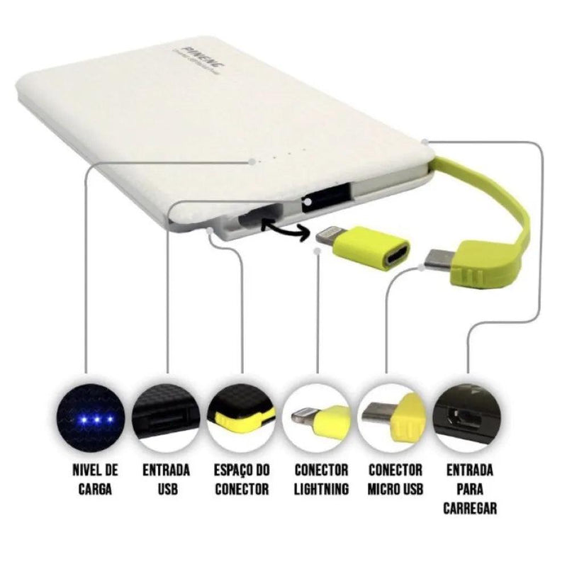 Carregador Portátil Pineng Power Bank 10.000mah,5000mah com adaptador iPhone,V8 - super shopping